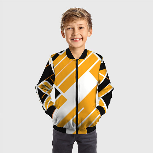 Детский бомбер Жёлтые широкие линии на белом фоне / 3D-Черный – фото 3