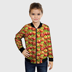 Бомбер детский Румяные яблоки паттерн, цвет: 3D-черный — фото 2