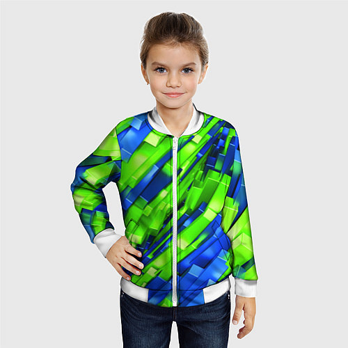 Детский бомбер Сине-зеленые наклонные блоки / 3D-Белый – фото 4