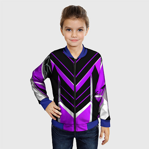 Детский бомбер Фиолетово-серые полосы на чёрном фоне / 3D-Синий – фото 4