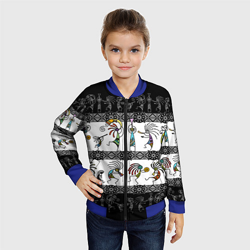 Детский бомбер Кокопелли - боги индейцев хайда / 3D-Синий – фото 4