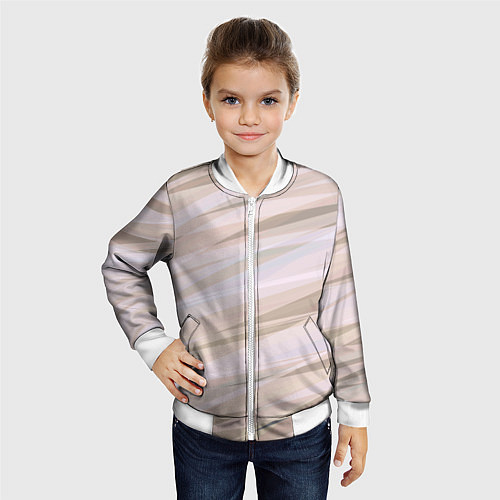 Детский бомбер Бежевый абстрактные полосы / 3D-Белый – фото 4