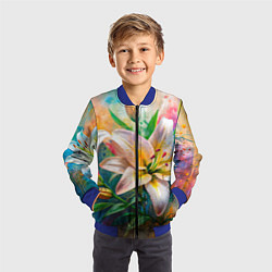 Бомбер детский Лилии абстракция гранж, цвет: 3D-синий — фото 2