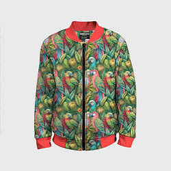 Бомбер детский Влюбленные попугаи в листьях, цвет: 3D-красный