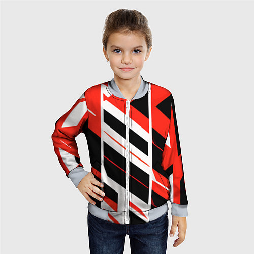 Детский бомбер Black and red stripes on a white background / 3D-Серый – фото 4