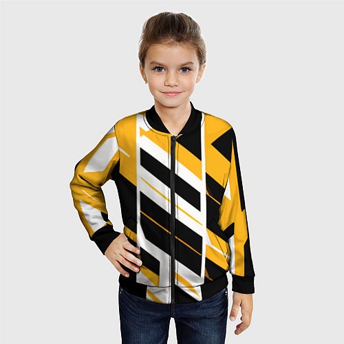 Детский бомбер Black and yellow stripes on a white background / 3D-Черный – фото 4