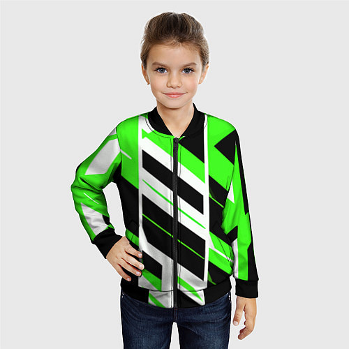 Детский бомбер Black and green stripes on a white background / 3D-Черный – фото 4