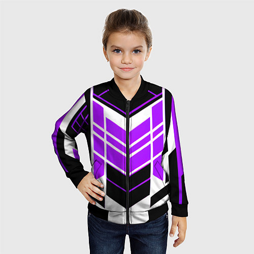 Детский бомбер Purple and black stripes on a white background / 3D-Черный – фото 4