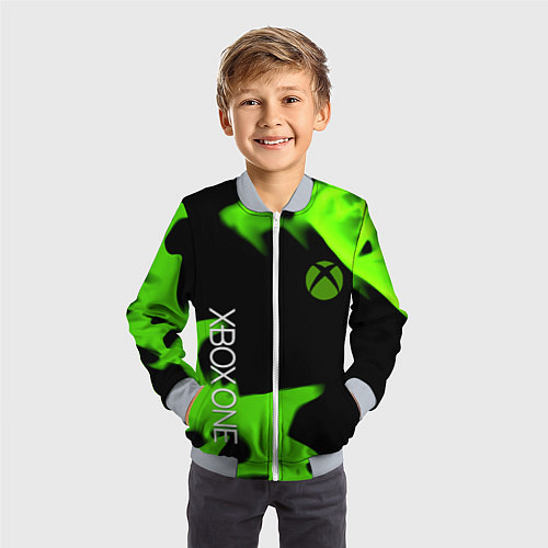 Детский бомбер Xbox one green flame / 3D-Серый – фото 3
