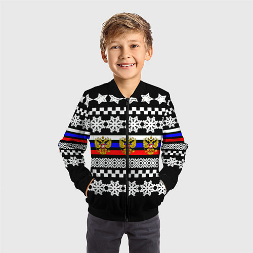 Детский бомбер Rusiia winter pattern / 3D-Черный – фото 3