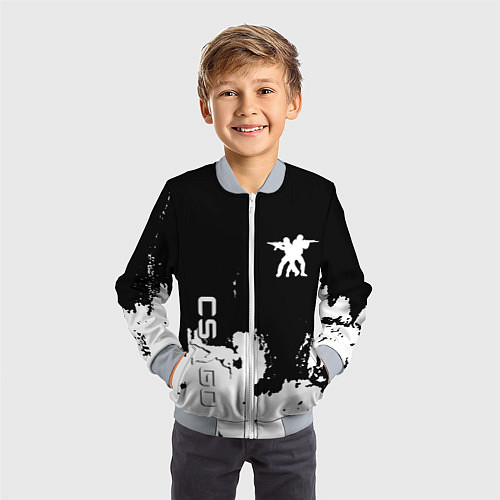 Детский бомбер Контра белые лого / 3D-Серый – фото 3