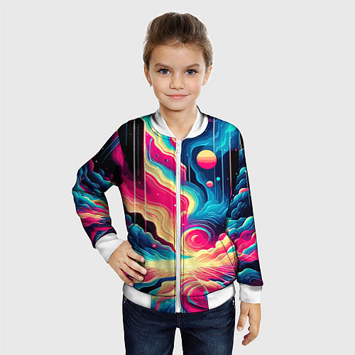 Детский бомбер Neon space fantasy - ai art / 3D-Белый – фото 4