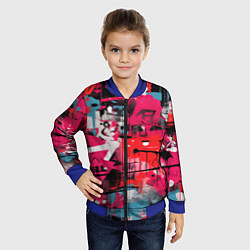 Бомбер детский Красное граффити, цвет: 3D-синий — фото 2