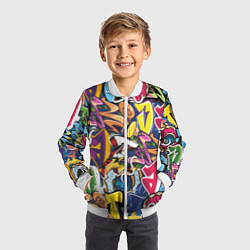 Бомбер детский Буква т в граффити, цвет: 3D-белый — фото 2