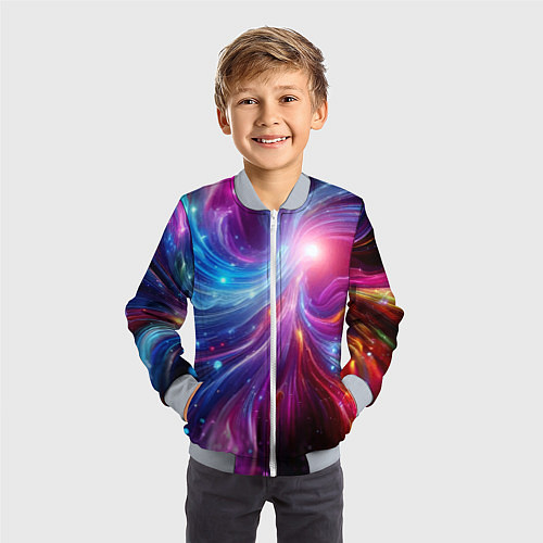 Детский бомбер Неоновая абстракция - нейросеть / 3D-Серый – фото 3
