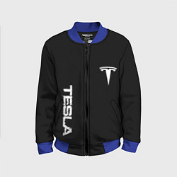 Бомбер детский Tesla logo white, цвет: 3D-синий