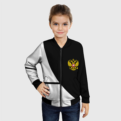 Детский бомбер Герб РФ текстура спорт / 3D-Черный – фото 4
