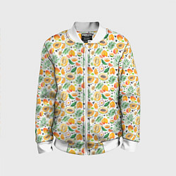 Бомбер детский Акварельные тропические фрукты, цвет: 3D-белый