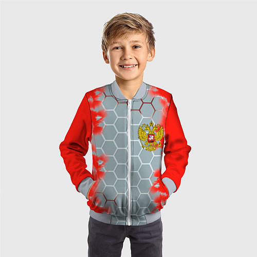 Детский бомбер Россия абстрактные соты / 3D-Серый – фото 3