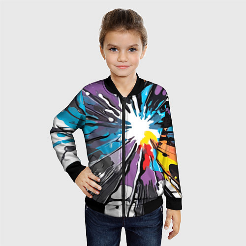 Детский бомбер Кляксы краски - абстракция / 3D-Черный – фото 4