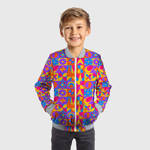 Детский бомбер Нео-гео текстура / 3D-Серый – фото 3