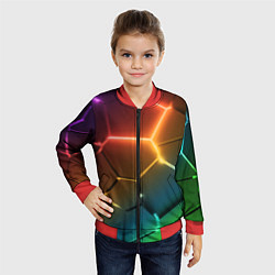 Бомбер детский Радужные неоновые плиты в разломе, цвет: 3D-красный — фото 2