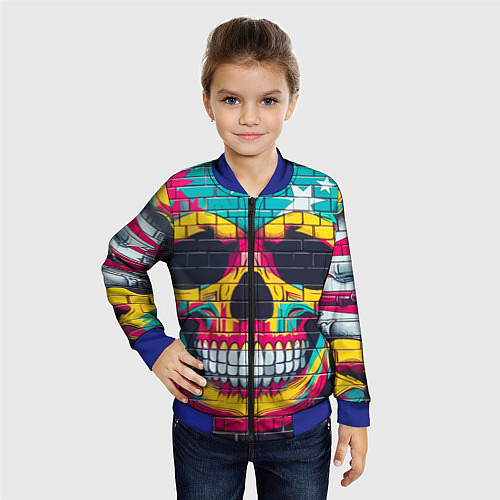 Детский бомбер Граффити черепа - нейросеть / 3D-Синий – фото 4