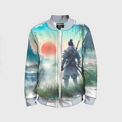 Бомбер детский Японский самурай на берегу горного озера, цвет: 3D-серый