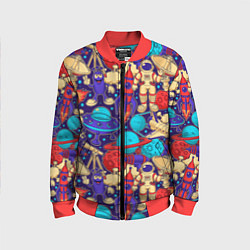 Бомбер детский Космические мультяшные персонажи, цвет: 3D-красный