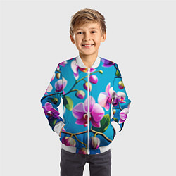 Бомбер детский Орхидея цветы паттерн, цвет: 3D-белый — фото 2