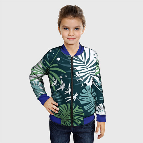 Детский бомбер Листья тропических джунглей абстракция / 3D-Синий – фото 4