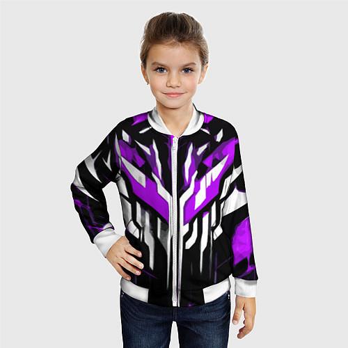 Детский бомбер Purple and white abstraction on a black background / 3D-Белый – фото 4