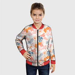 Бомбер детский Паттерн узор листьев, цвет: 3D-красный — фото 2