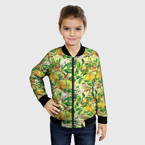 Детский бомбер Птица на грушевом дереве / 3D-Черный – фото 4