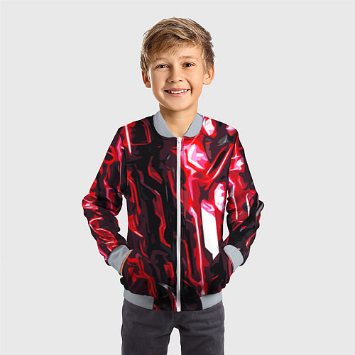 Детский бомбер Красно-чёрная киберпанк абстракция / 3D-Серый – фото 3