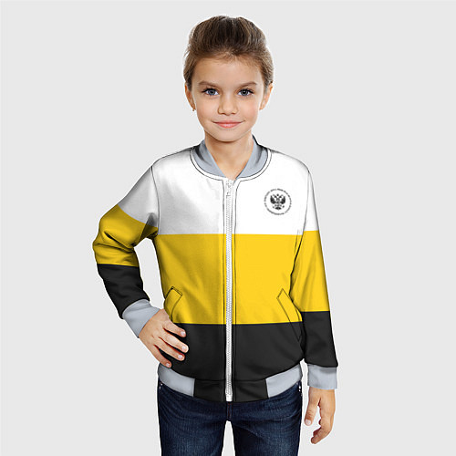 Детский бомбер Сокрушу пред ним врагов его герб черный / 3D-Серый – фото 4