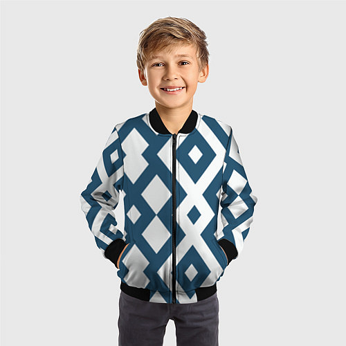 Детский бомбер Геометрический узор ромб синий / 3D-Черный – фото 3