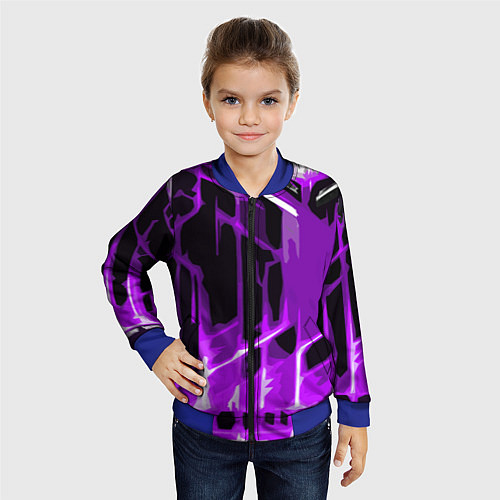 Детский бомбер Abstract purple stripes on a black background / 3D-Синий – фото 4