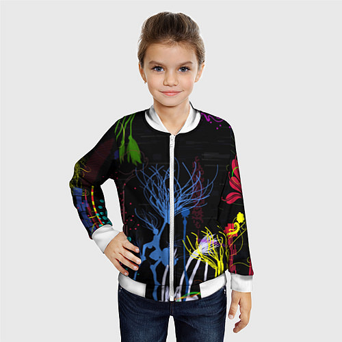 Детский бомбер Неоновый сюреализм / 3D-Белый – фото 4