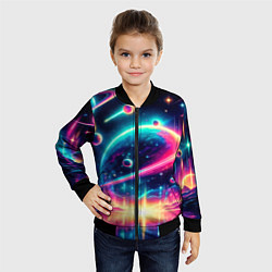 Бомбер детский Неоновый космос - нейроарт, цвет: 3D-черный — фото 2