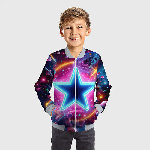 Детский бомбер Звезда в неоновом космосе - нейроарт / 3D-Серый – фото 3