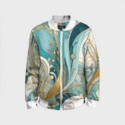 Бомбер детский Бирюзовый с белым растительный узор в мягких тонах, цвет: 3D-белый