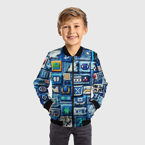 Детский бомбер Пэчворк с геймерскими знаками / 3D-Черный – фото 3