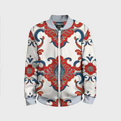 Детский бомбер Узор красно-синий на белом фоне