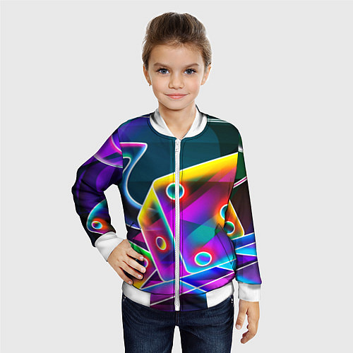Детский бомбер Неоновая геометрия текстура / 3D-Белый – фото 4