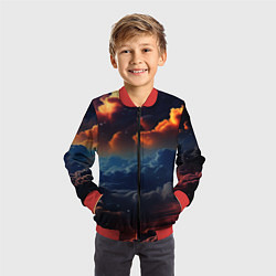 Бомбер детский Разноцветные акварельные облака, цвет: 3D-красный — фото 2