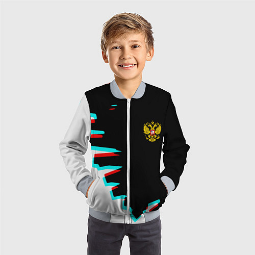 Детский бомбер Герб текстура глитч / 3D-Серый – фото 3
