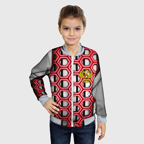 Детский бомбер Россия герб сетка метала / 3D-Серый – фото 4