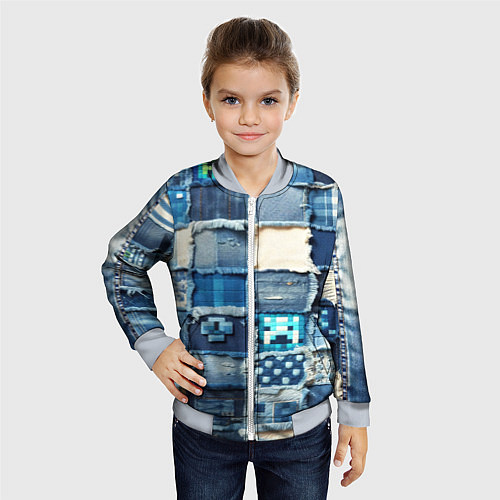 Детский бомбер Пэчворк из Minecraft / 3D-Серый – фото 4