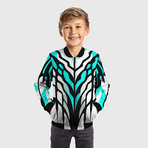 Детский бомбер Агрессивные чёрно-голубые полосы на белом фоне / 3D-Черный – фото 3